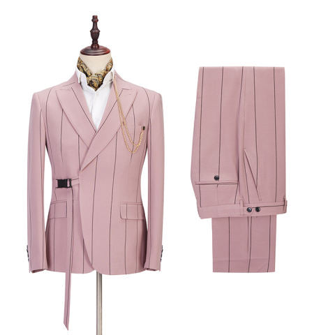 Belted Pinstripe Suit