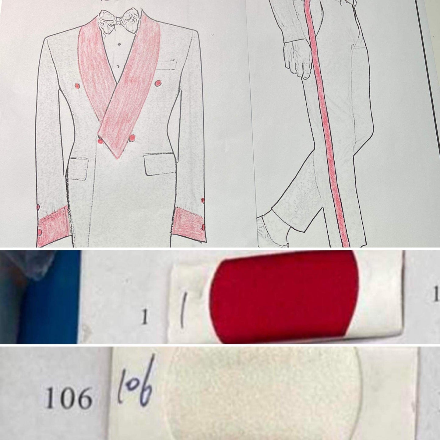 Red & off-white satin suit (View instructions below)